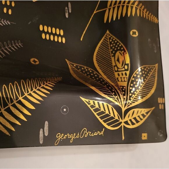 Vintage Mint George Briard Design Divided Smoke Glass Tray w/Gold & Silver Bees - Picture 3 of 6
